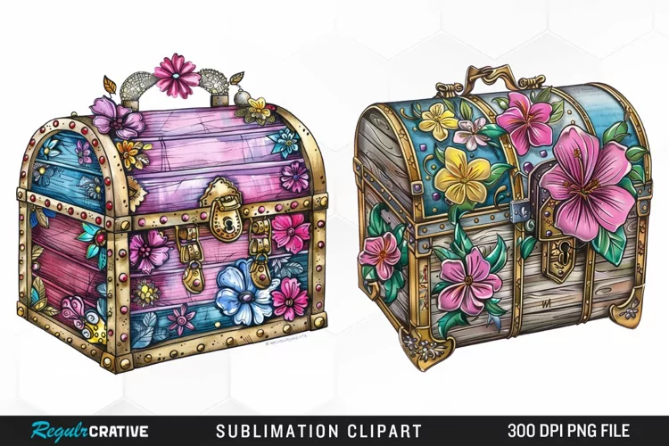 Watercolor Treasure Chests Design Clipart