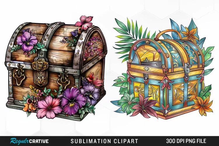 Watercolor Treasure Chests Design Clipart