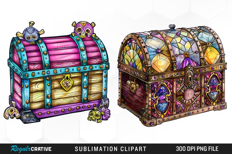 Watercolor Treasure Chests Design Clipart example image 1