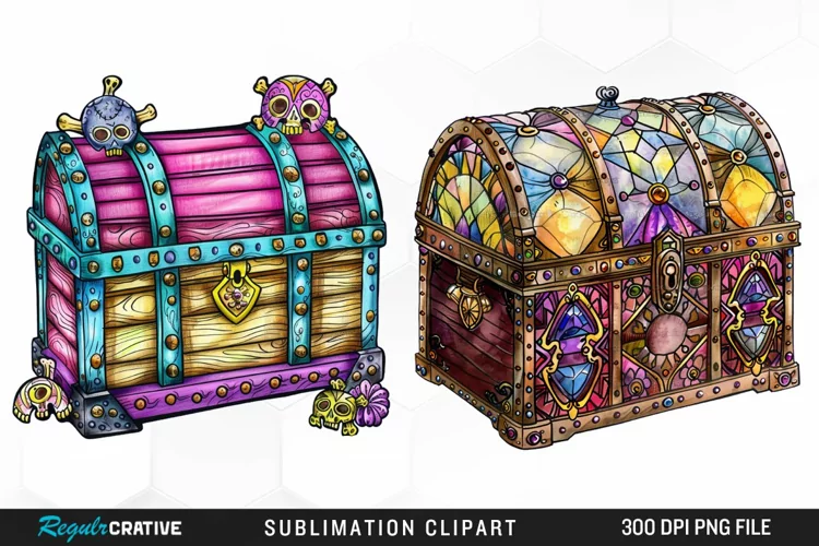 Watercolor Treasure Chests Design Clipart
