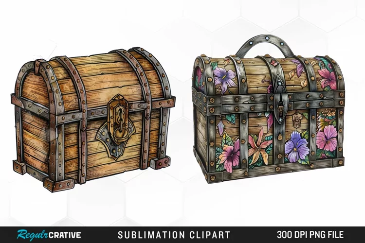 Watercolor Treasure Chests Sublimation Clipart