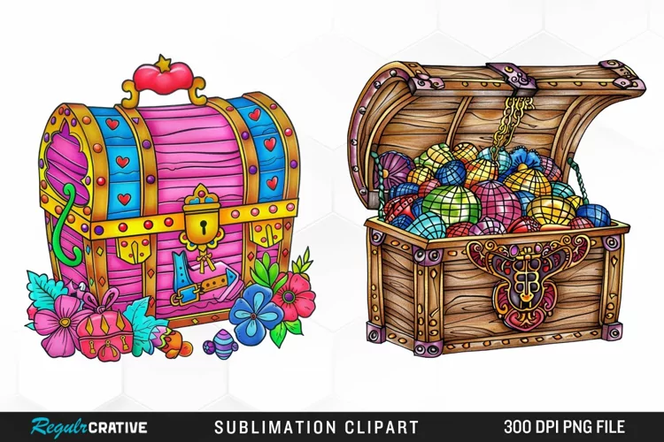 Watercolor Treasure Chests Sublimation Clipart