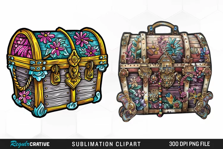 Watercolor Treasure Chests Sublimation Clipart