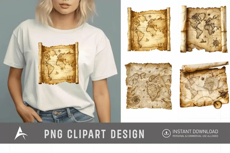 Watercolor Treasure Map Clipart