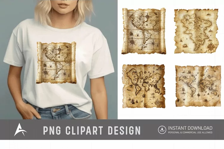 Watercolor Treasure Map Clipart
