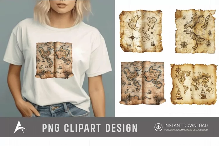 Watercolor Treasure Map Clipart