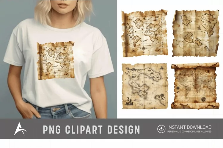 Watercolor Treasure Map Clipart