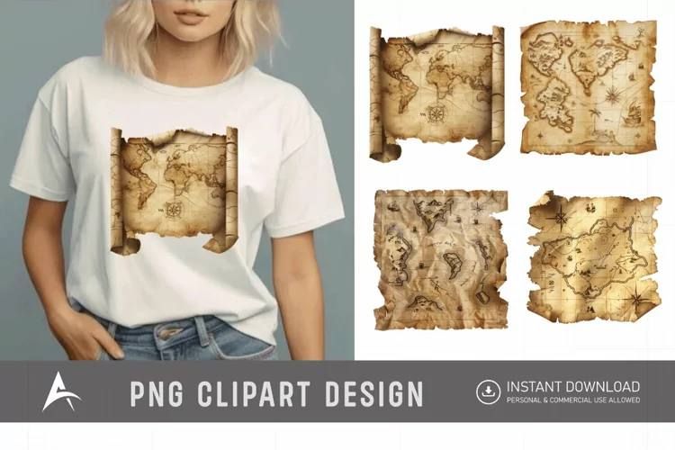 Watercolor Treasure Map Clipart