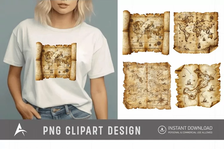 Watercolor Treasure Map Clipart