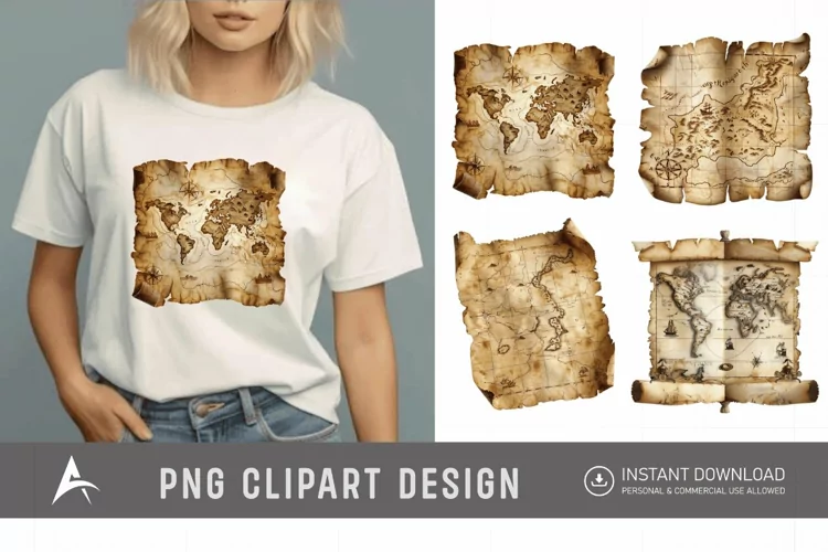 Watercolor Treasure Map Clipart