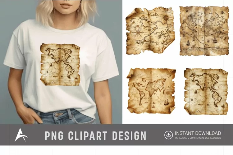Watercolor Treasure Map Clipart