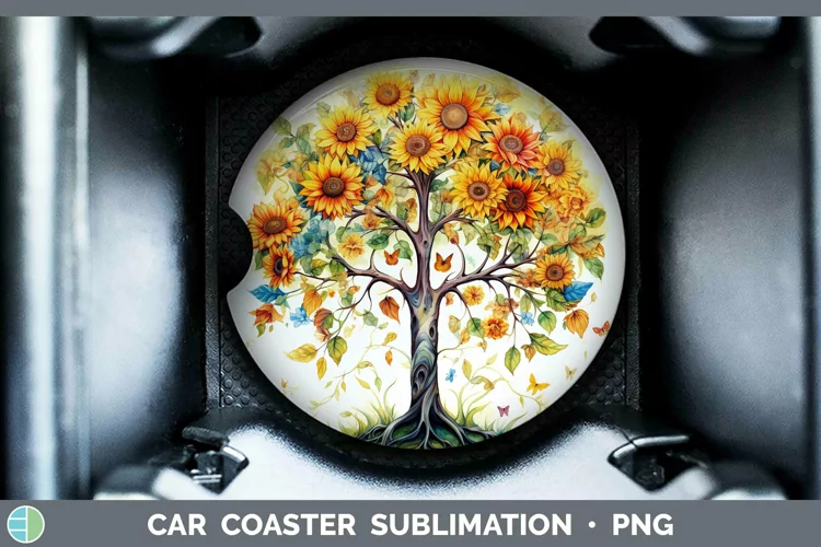 Watercolor Tree of Life Car Coaster Sublimation Coaster Desi