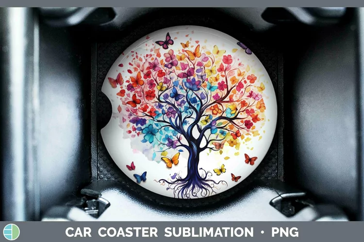 Watercolor Tree of Life Car Coaster Sublimation Coaster Desi