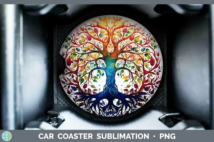 Watercolor Tree of Life Car Coaster Sublimation Coaster Desi