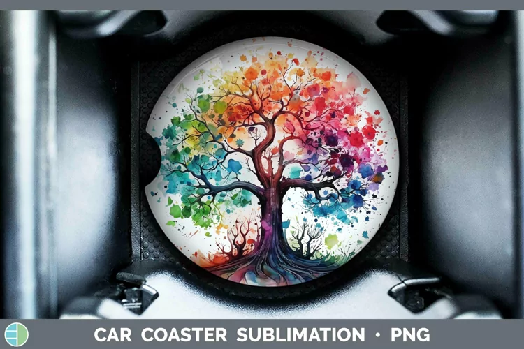 Watercolor Tree of Life Car Coaster Sublimation Coaster Desi