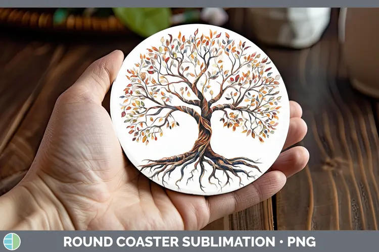 Watercolor Tree of Life Round Coaster Sublimation Coaster De