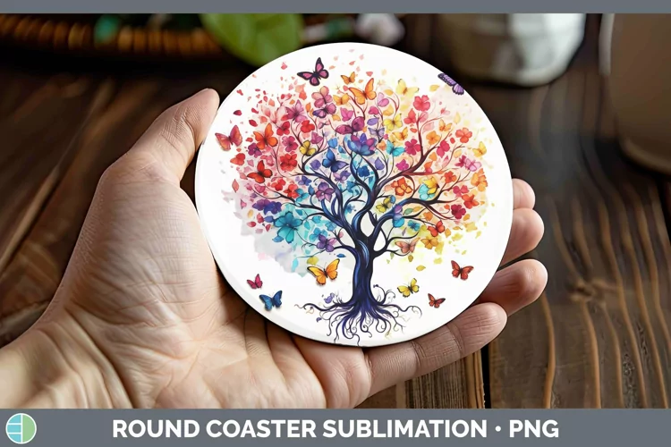 Watercolor Tree of Life Round Coaster Sublimation Coaster De