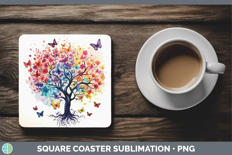 Watercolor Tree of Life Square Coaster Sublimation Coaster D