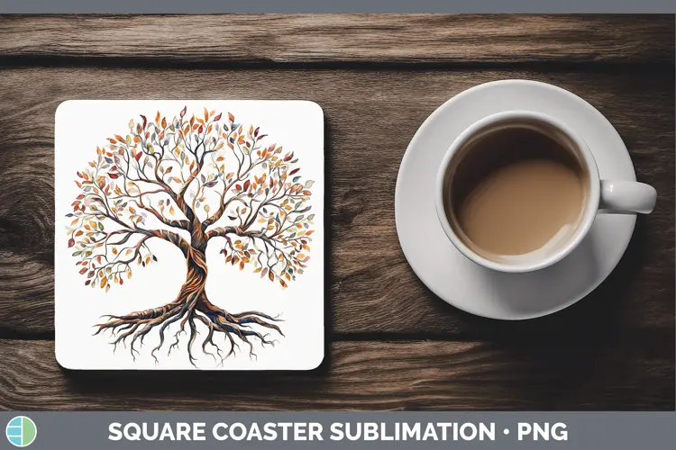 Watercolor Tree of Life Square Coaster Sublimation Coaster D