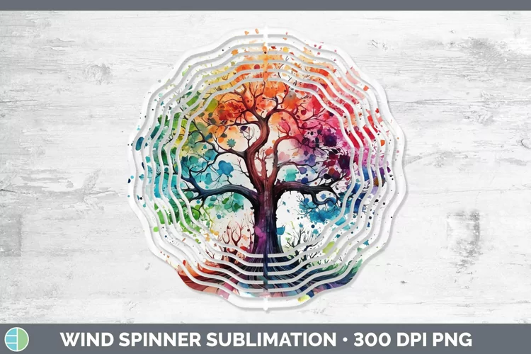 Watercolor Tree of Life Wind Spinner Sublimation Spinner Des