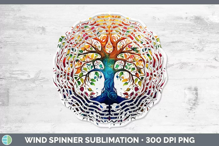 Watercolor Tree of Life Wind Spinner Sublimation Spinner Des
