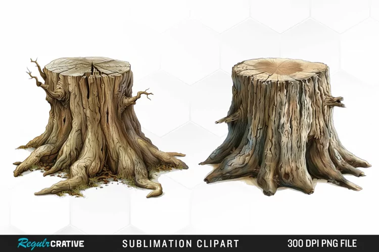 Watercolor Tree Stump Graphics Clipart