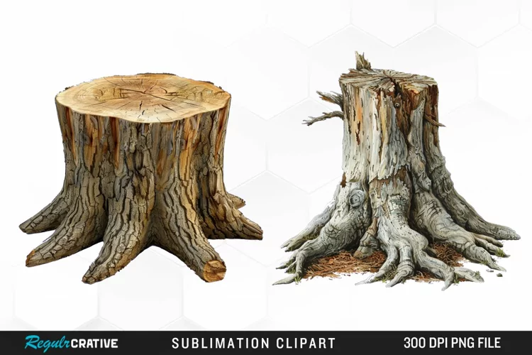 Watercolor Tree Stump Graphics Clipart