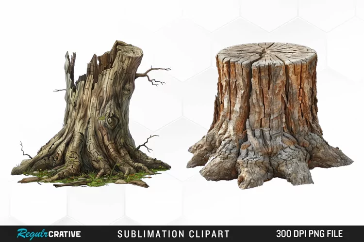Watercolor Tree Stump Image Clipart
