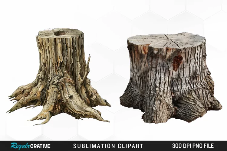 Watercolor Tree Stump Graphics Clipart