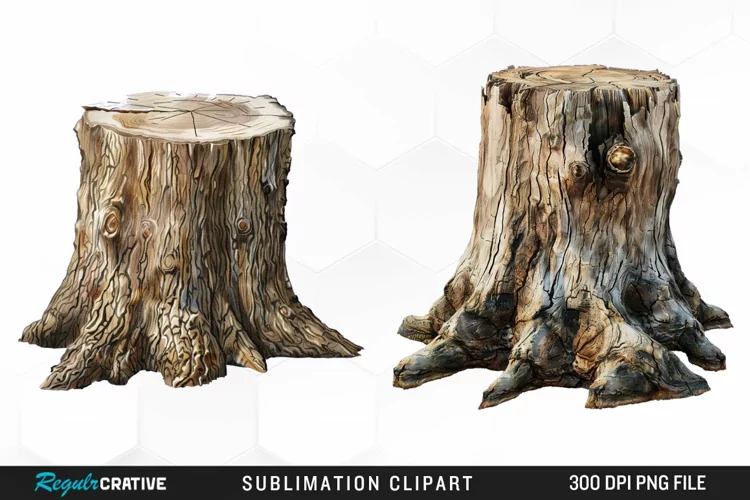 Watercolor Tree Stump Image Clipart