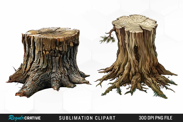 Watercolor Tree Stump Graphics Clipart