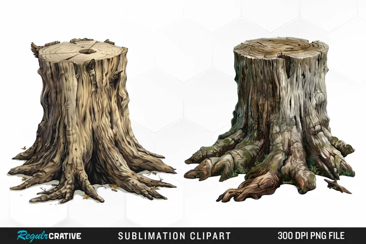 Watercolor Tree Stump Graphics Clipart