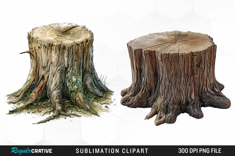 Watercolor Tree Stump Image Clipart