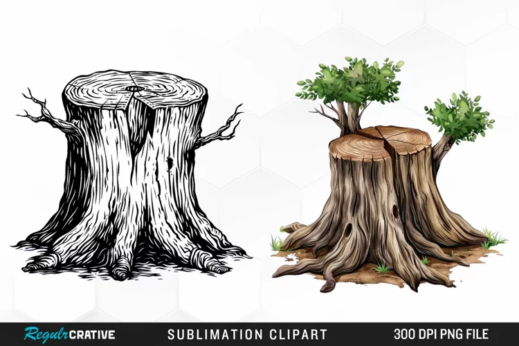 Watercolor Tree Stump Graphics Clipart