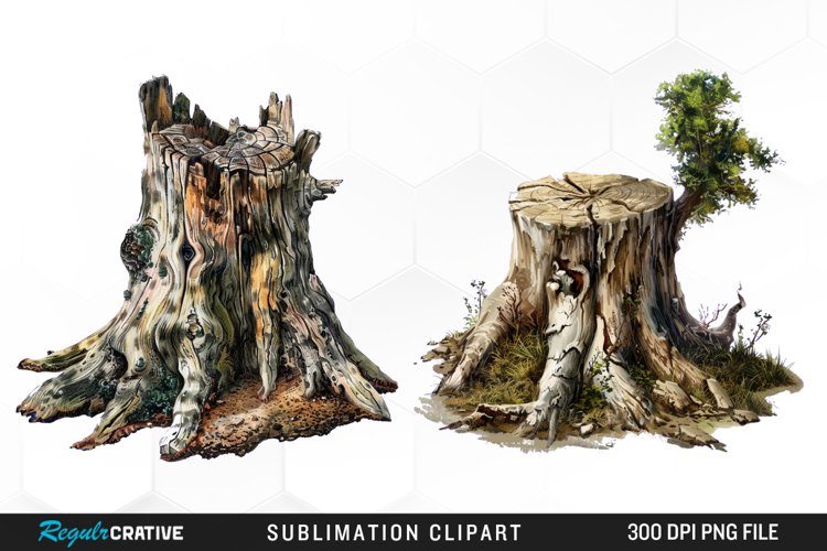 Watercolor Tree Stump Image Clipart