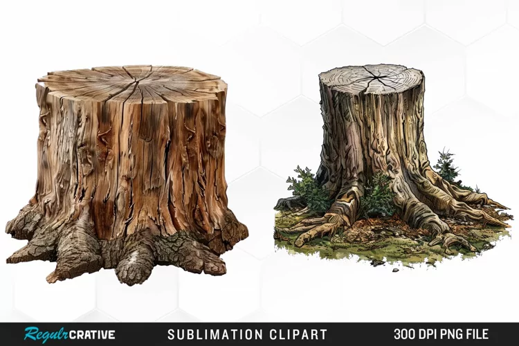 Watercolor Tree Stump Image Clipart