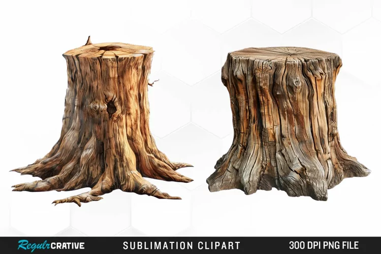 Watercolor Tree Stump Graphics Clipart