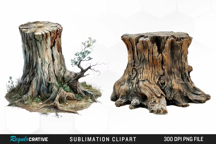Watercolor Tree Stump Graphics Clipart