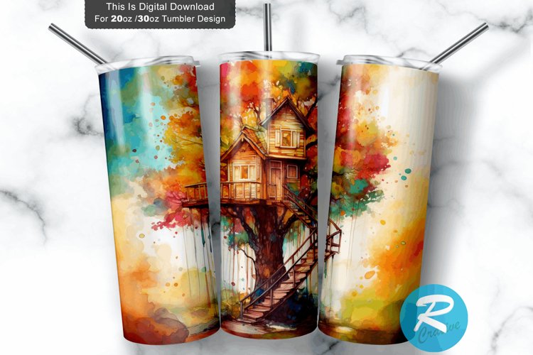 Watercolor Treehouse 20oz/30oz Skinny Tumbler