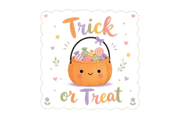 Watercolor Trick Or Treat Pumpkin PNG example image 1