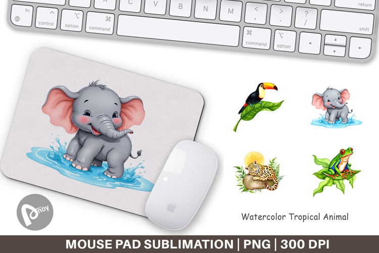 Mouse Pad Tropical Animals Watercolor