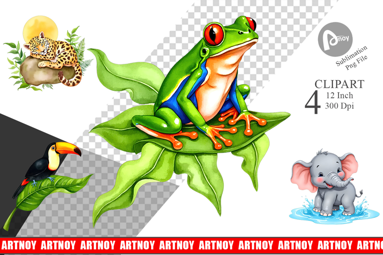 Tropical Animals Watercolor Clipart