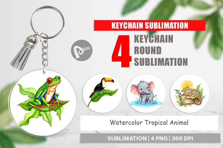 Keychain Tropical Animals Watercolor