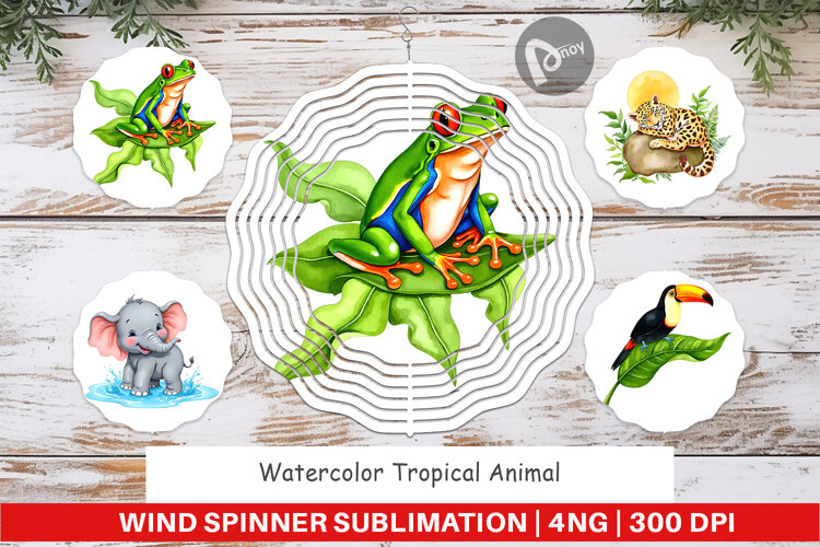 Wind Spinner Tropical Animals Watercolor example image 1