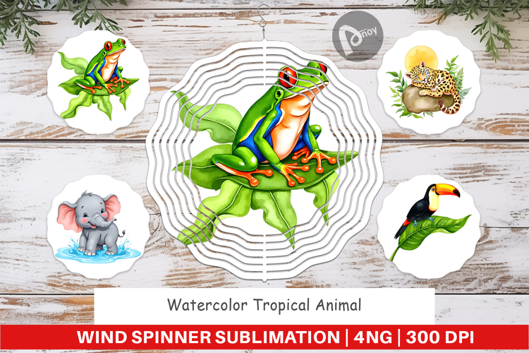 Wind Spinner Tropical Animals Watercolor