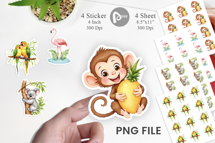 Tropical Animals Watercolor Sticker