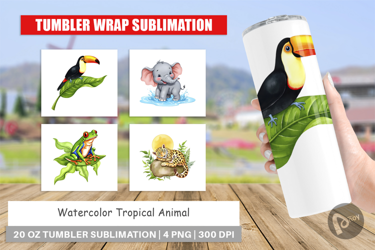 Tumbler Tropical Animals Watercolor