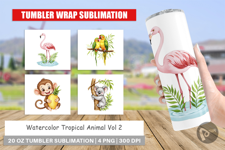 Tumbler Tropical Animals Watercolor