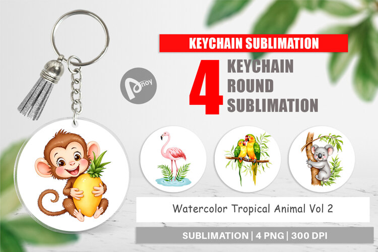 Keychain Tropical Animals Watercolor example image 1