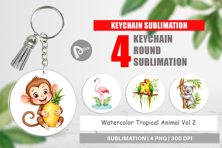 Keychain Tropical Animals Watercolor
